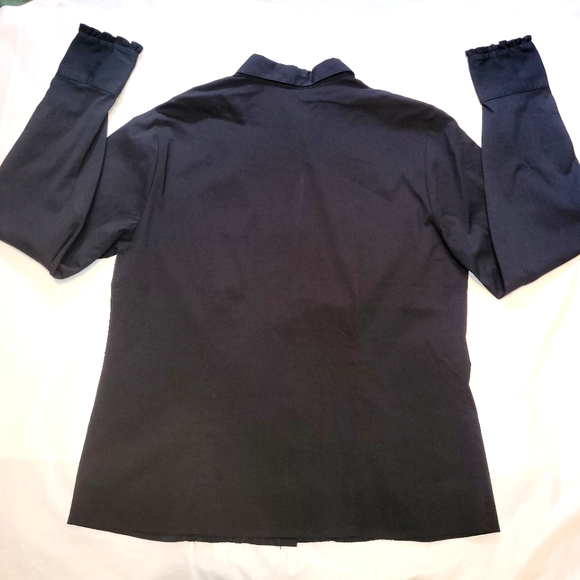 [EUC]Apostrophe Stretch Black Long-Sleeve Button-Down Dress Shirt w/ Lace Panels - Picture 8 of 16